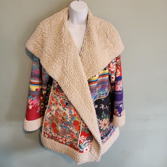 Johnny Was Patchwork Penny Lane Jacket Sherpa Floral Biya Anna Jacket XS - Picture 1 of 9